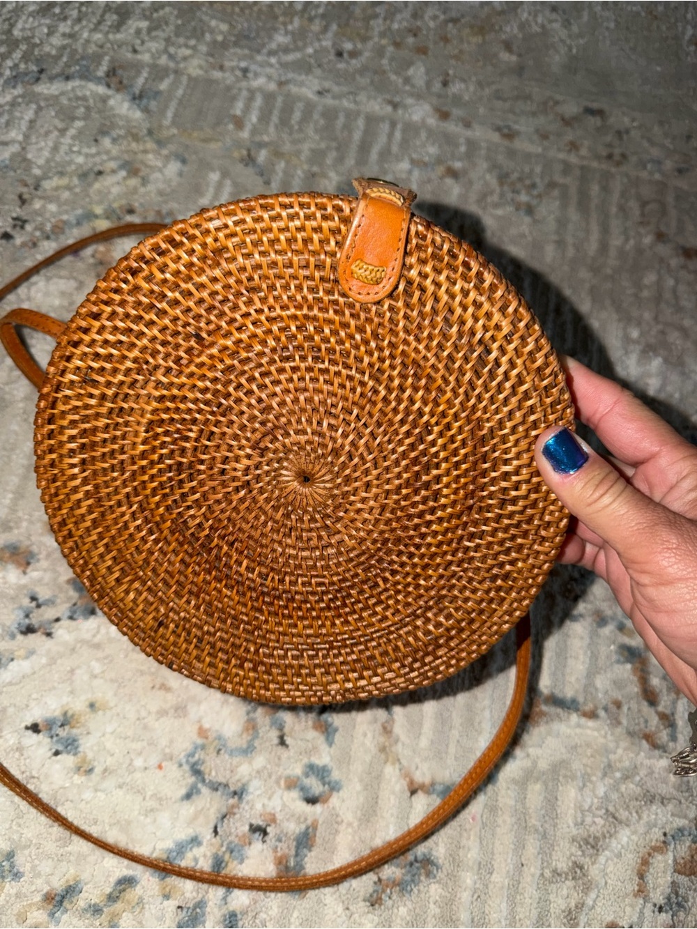 Round Woven Crossbody Bag in Brown